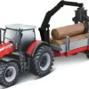 Bburago - Massey Ferguson Traktor Med Kran Og Vogn - Die-Cast Metal - 10 CM -Legetøjsland massey ferguson 8740s 10cm with tree forwarder 18 31659 572182