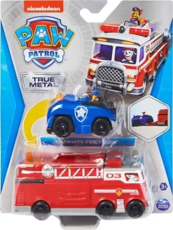 Paw Patrol Figur - True Metal - Chase I Politi Bil + Brandbil -Legetøjsland paw patrol true metal brandbil team koeretoej 560934 3