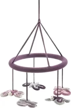 Smallstuff - Hæklet Uro Med Sommerfugle - Aubergine Sølv