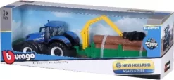 Bburago - New Holland Traktor Med Kran Og Vogn - Die-Cast Metal - 10 CM