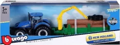 Bburago - New Holland Traktor Med Kran Og Vogn - Die-Cast Metal - 10 CM -Legetøjsland tractor wtree forwarder nh t7615 10cm blue 18 31650 572170 2